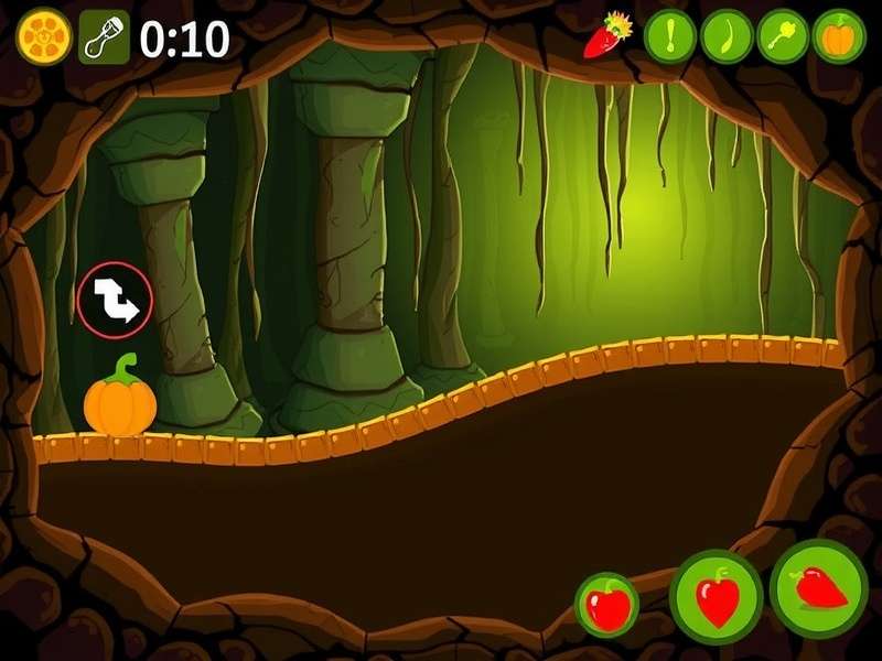 Super Curry Cave gameplay screenshot showing a character navigating a spice-filled cave